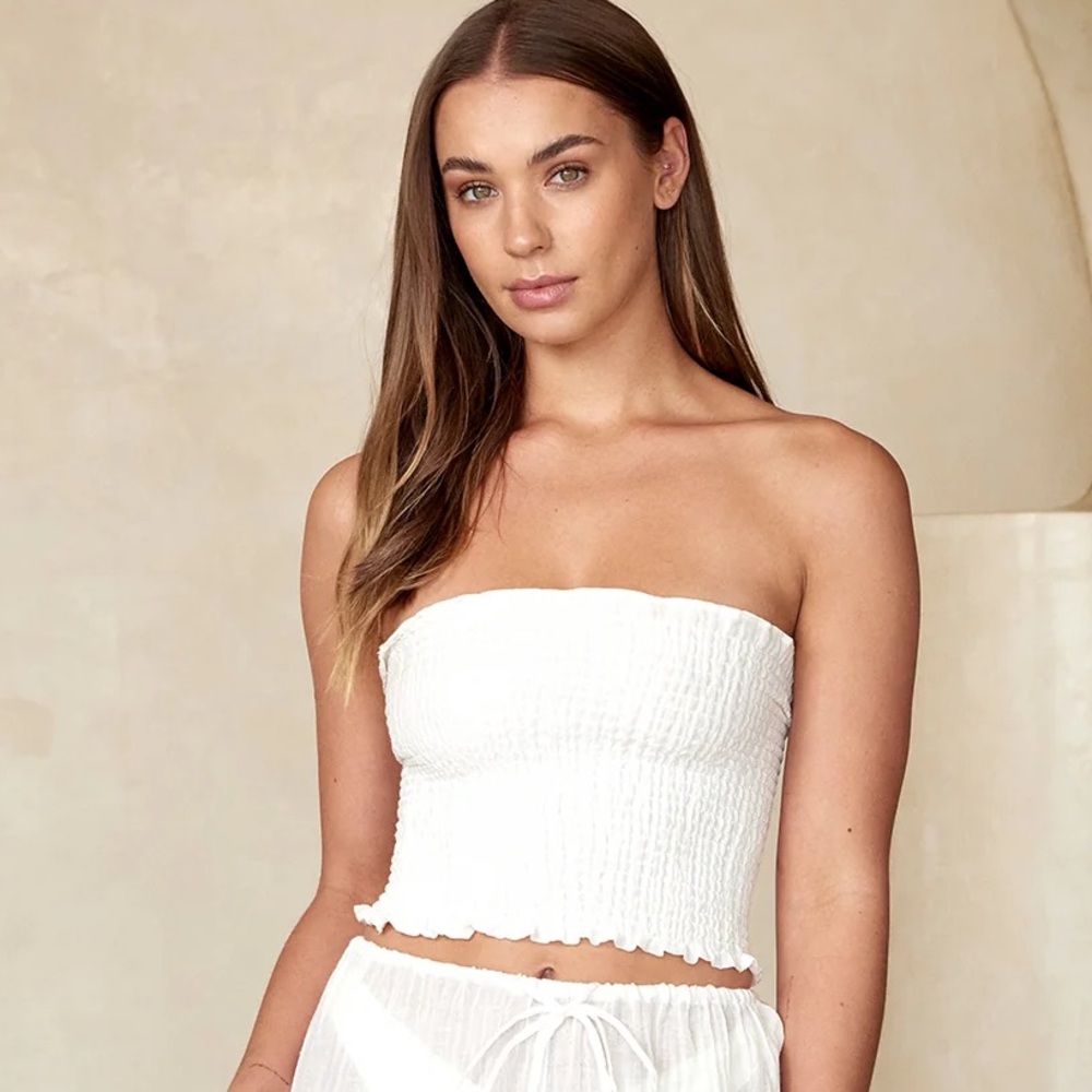 Monday Swimwear Cream RIO TOP - IVORY CRINKLE LINEN